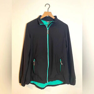 Lands’End Full Zip Black Teal Lightweight Rain Active Jacket Size Large Tall EUC